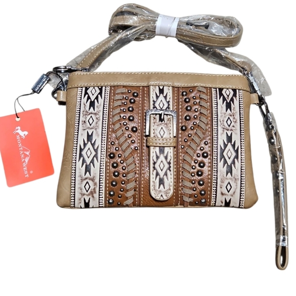 NWT Montana West Embossed Aztec Buckle Crossbody Bag - Picture 2 of 9
